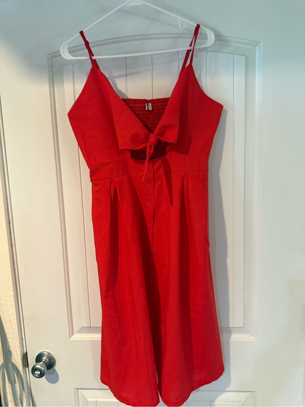 Red Tie-Front Midi Dress with Adjustable Straps